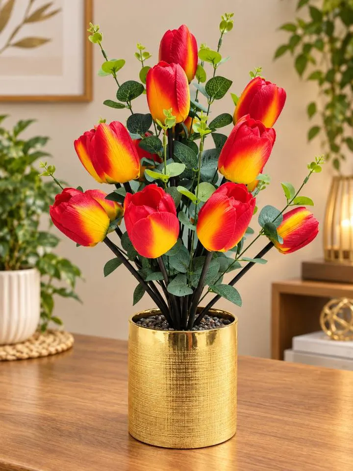 arreglo de tulipanes de tela